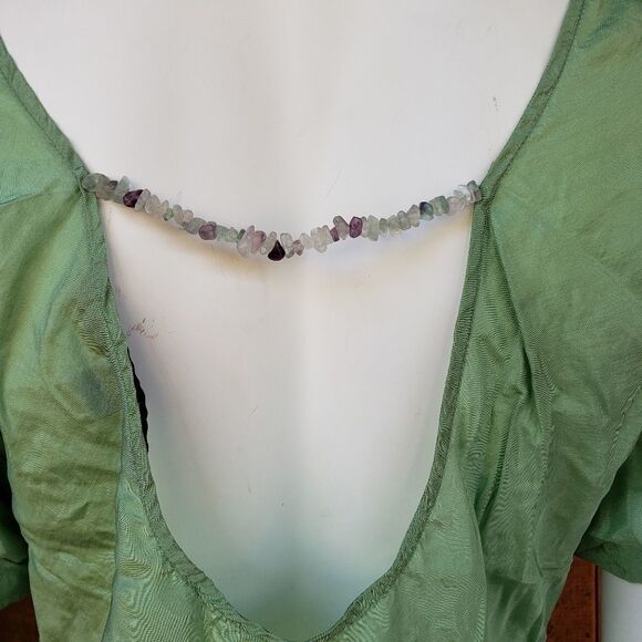 Express Design Studio Green Silk Blouse with Stone - Picture 9 of 11